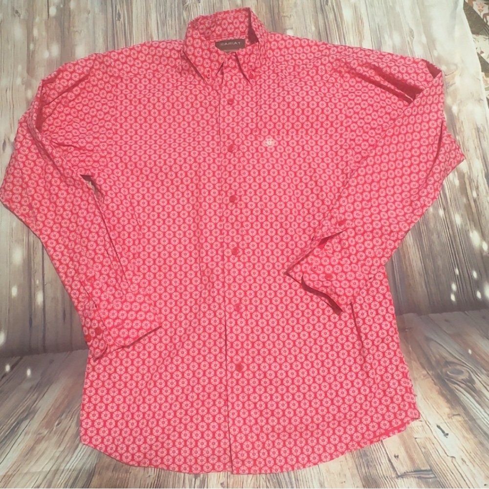 Ariat Men's Dark Pink Geometric Button Down Shirt XS